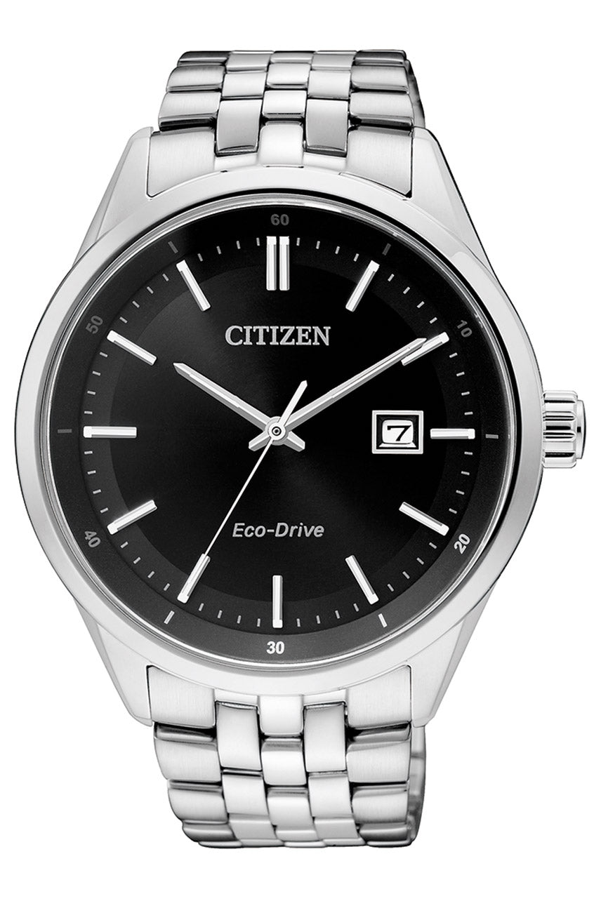 Citizen Eco Drive Black Dial Silver Steel Strap Watch For Men - BM7250-56E