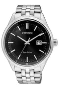 Citizen Eco Drive Black Dial Silver Steel Strap Watch For Men - BM7250-56E
