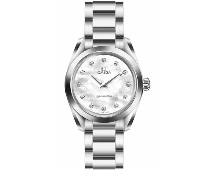 Omega Seamaster Aqua Terra Quartz Diamonds Mother of Pearl Dial Silver Steel Strap Watch for Women - 220.10.28.60.55.001