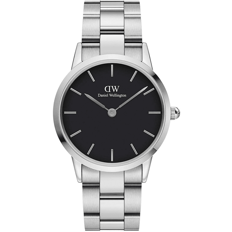 Daniel Wellington Iconic Link Black Dial Silver Steel Strap Watch For Women - DW00100208