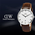 Daniel Wellington Dapper Bristol White Dial Brown Leather Strap Watch For Women - DW00100090