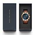 Daniel Wellington Iconic Chronograph Blue Dial Brown Leather Strap Watch For Men - DW00100639