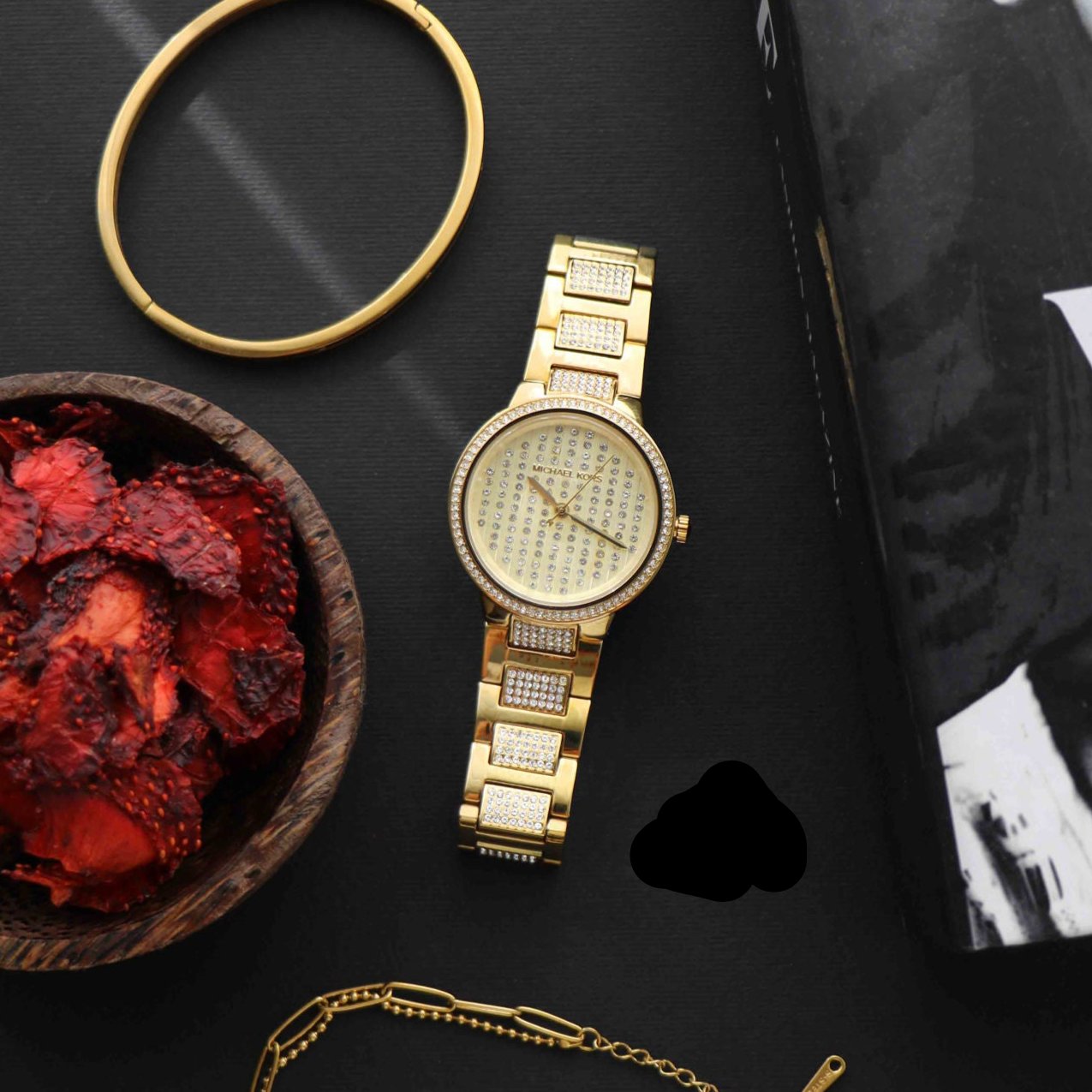 Michael Kors Gabbi Crystals Gold Dial Gold Steel Strap Watch For Women - MK3985