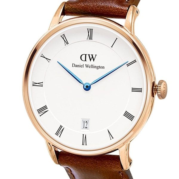 Daniel Wellington Dapper St Mawes White Dial Brown Leather Strap Watch For Women - DW00100091