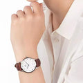 Daniel Wellington Dapper Bristol White Dial Brown Leather Strap Watch For Women - DW00100098