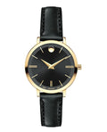 Movado Ultra Slim Black Dial Black Leather Strap Watch For Women - 0607095