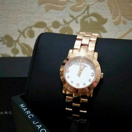 Marc Jacobs Mini Amy White Dial Rose Gold Steel Strap Watch for Women - MBM3078