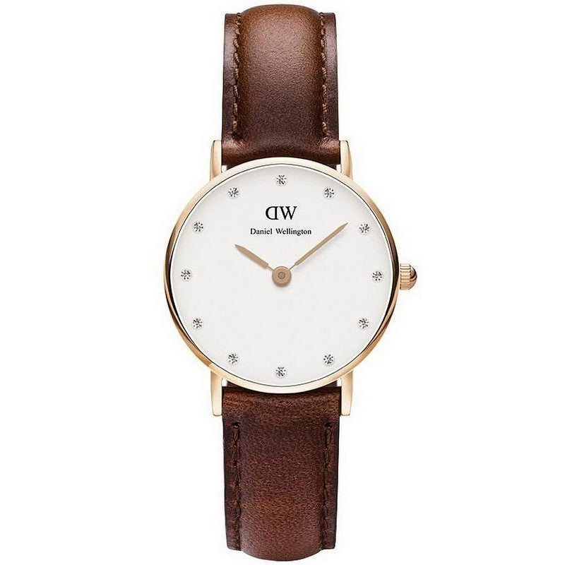 Daniel Wellington Classy St Mawes White Dial Brown Leather Strap Watch For Women - DW00100059