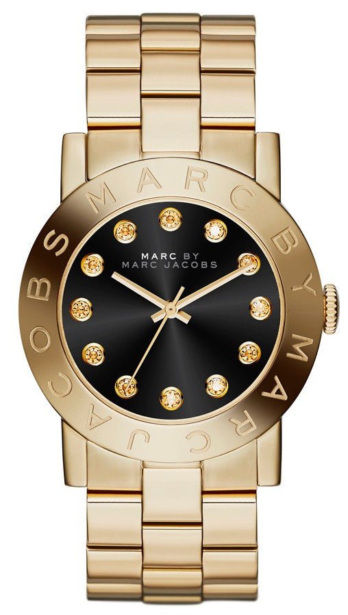 Marc Jacobs Amy Glitz Black Dial Gold Steel Strap Watch for Women - MBM3334