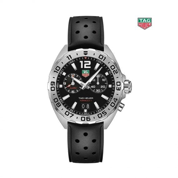 Tag Heuer Formula 1 Alarm Quartz Black Dial Black Rubber Strap Watch for Men - WAZ111A.FT8023