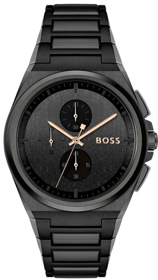 Hugo Boss Steer Analog Black Dial Black Steel Strap Watch For Men - 1514068