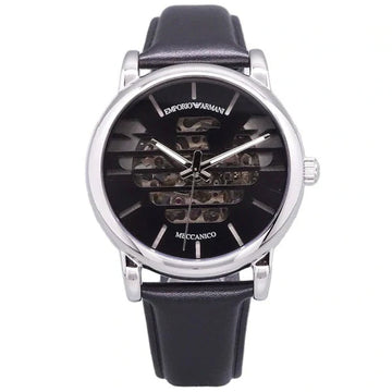 Emporio Armani Analog Automatic Black Dial Black Leather Strap Watch For Men - AR60040