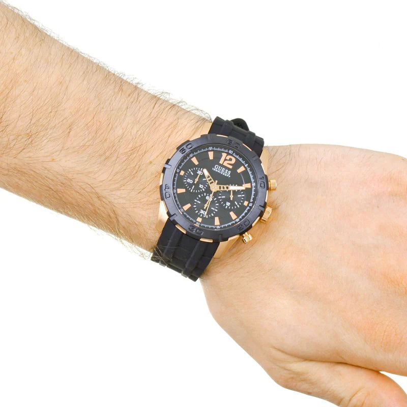 Guess Caliber Chronograph Black Dial Black Rubber Strap Watch for Men - W0864G2