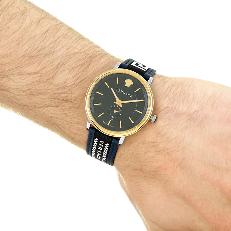 Versace V-Circle Black Dial Blue Leather Strap Watch for Men - VEBQ01419