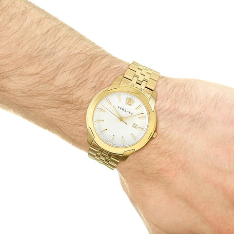 Versace V-Urban Quartz White Dial Gold Steel Strap Watch For Men - VELQ00719