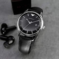 Emporio Armani Lambda Classic Quartz Black Dial Black Leather Strap Watch For Men - AR11020