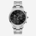 Daniel Wellington Iconic Chronograph Link Black Dial Silver Steel Strap Watch For Men - DW00100645