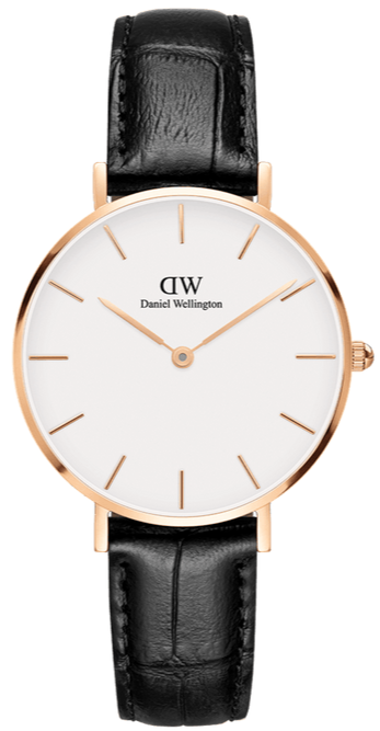 Daniel Wellington Classic Petite Reading White Dial Black Leather Strap Watch For Women - DW00100229
