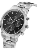 Daniel Wellington Iconic Chronograph Link Black Dial Silver Steel Strap Watch For Men - DW00100645