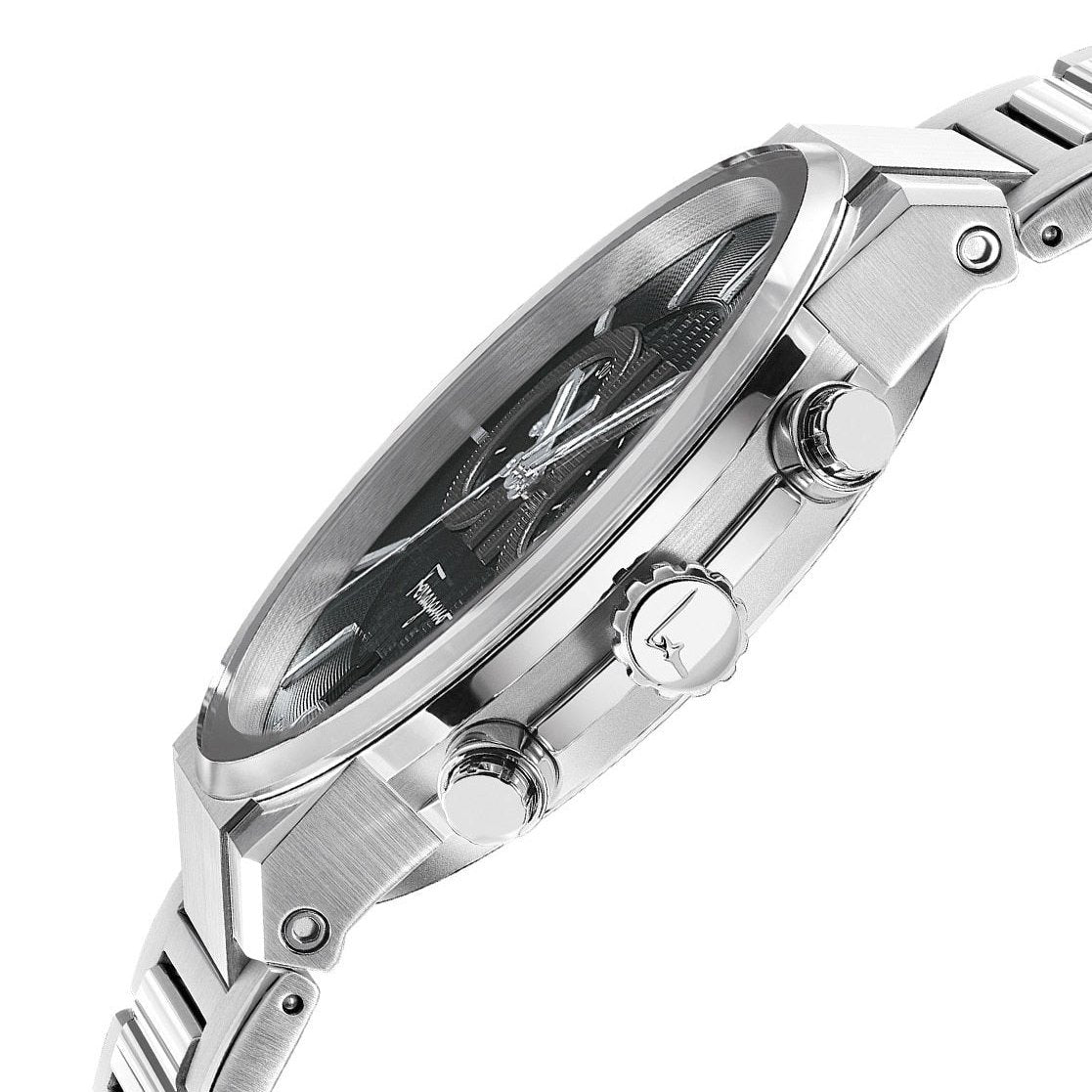 Salvatore Ferragamo Sapphire Chrono Black Dial Silver Steel Strap Watch for Men - SFME00321