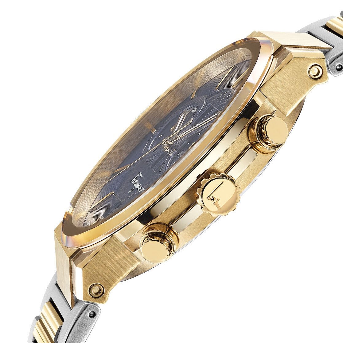 Salvatore Ferragamo Sapphire Chrono Blue Dial Two Tone Steel Strap Watch for Men - SFME00521