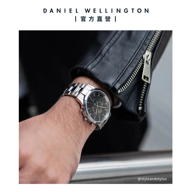 Daniel Wellington Iconic Chronograph Link Black Dial Silver Steel Strap Watch For Men - DW00100645