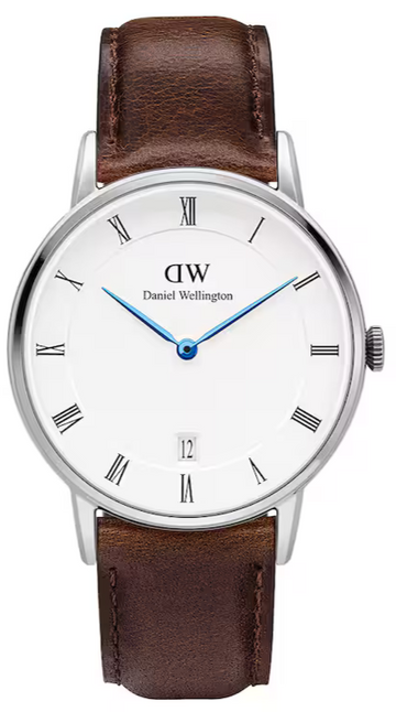 Daniel Wellington Dapper Bristol White Dial Brown Leather Strap Watch For Women - DW00100098