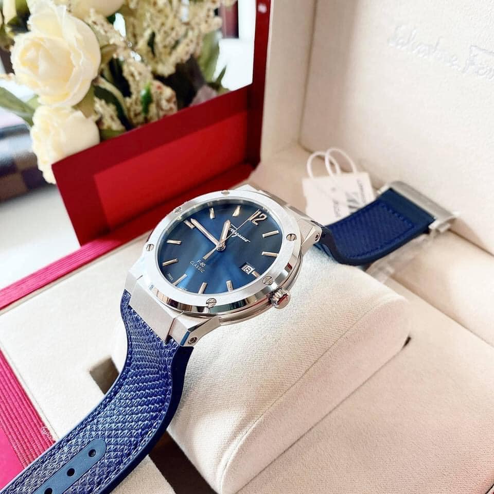 Salvatore Ferragamo F-80 Classic Blue Dial Blue Leather Strap Watch for Men - SFDT00719