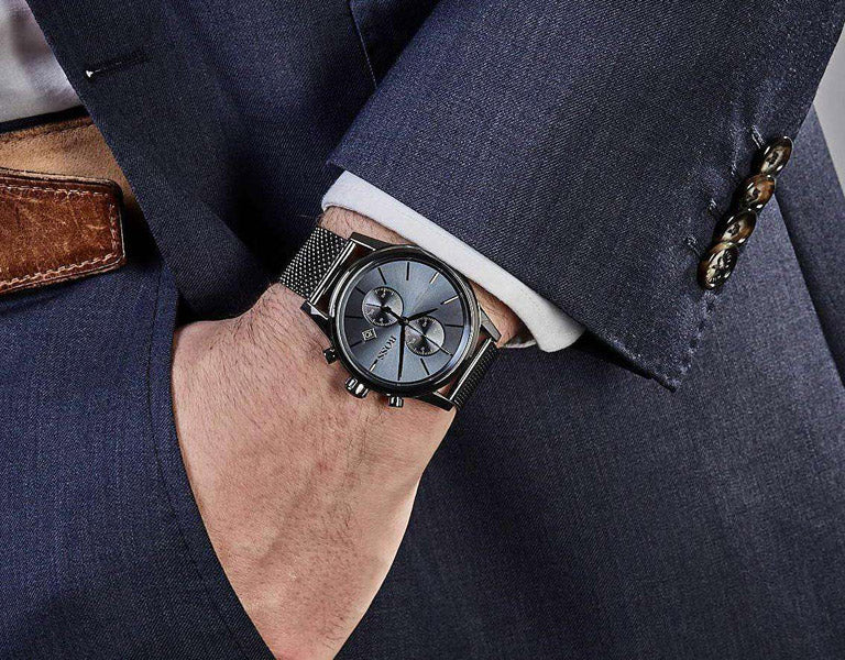 Hugo Boss Jet Blue Dial Gunmetal Mesh Bracelet Watch for Men - 1513677