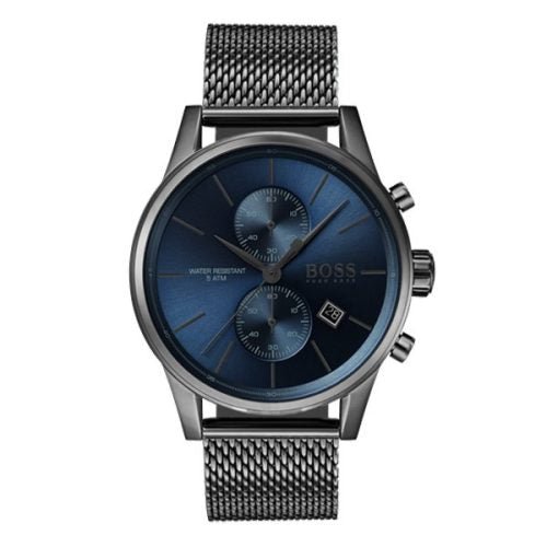 Hugo Boss Jet Blue Dial Gunmetal Mesh Bracelet Watch for Men - 1513677