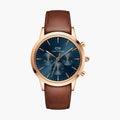 Daniel Wellington Iconic Chronograph Blue Dial Brown Leather Strap Watch For Men - DW00100639