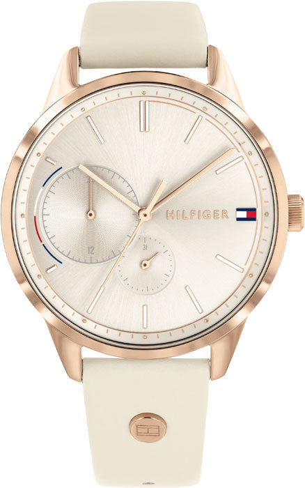 Tommy Hilfiger Brooke Quartz White Dial Cream Leather Strap Watch for Women - 1782022
