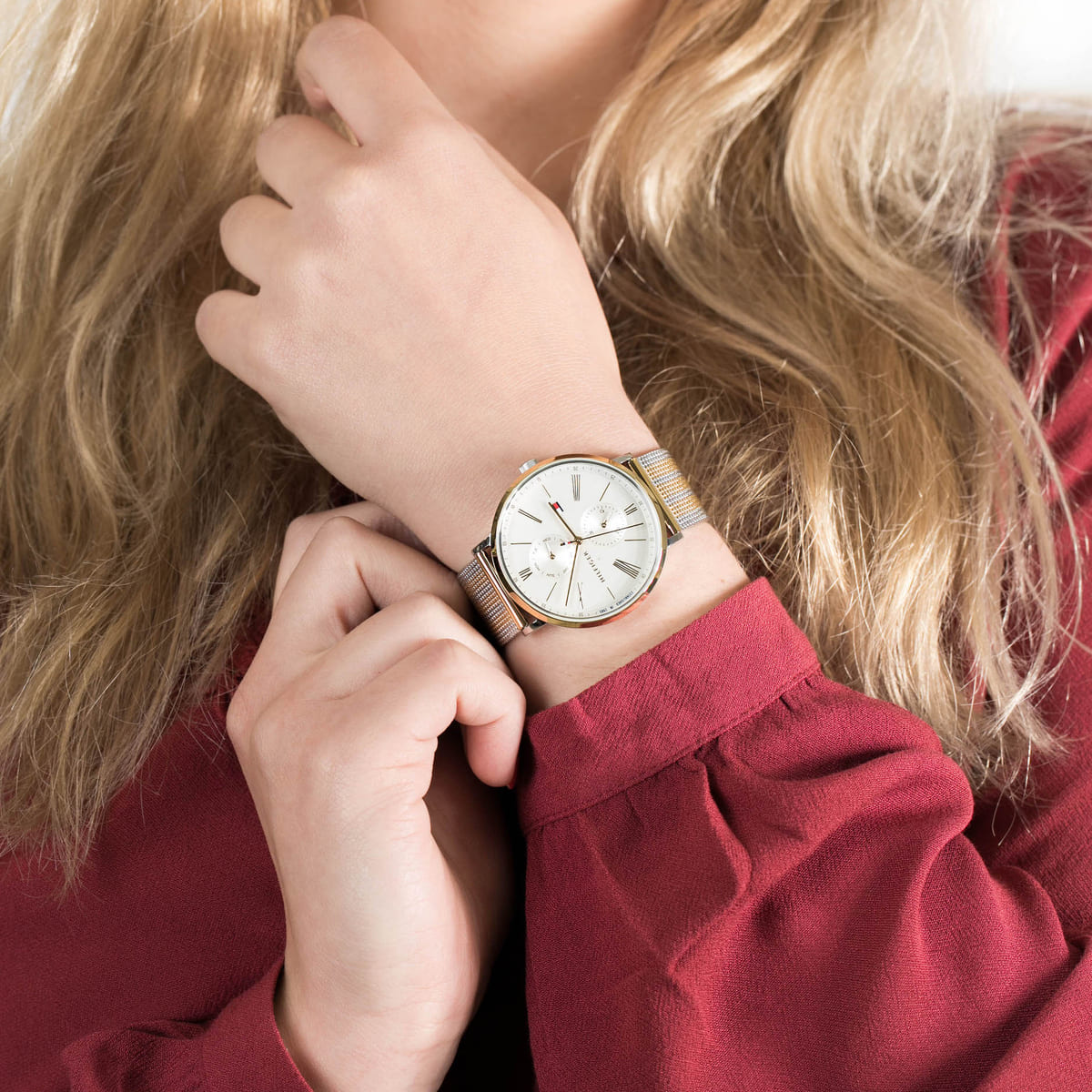 Tommy Hilfiger Jenna Quartz White Dial Two Tone Mesh Bracelet Watch for Women - 1782074