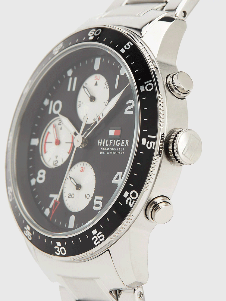 Tommy Hilfiger Jimmy Multifunction Black Dial Silver Steel Strap Watch For Men - 1791950