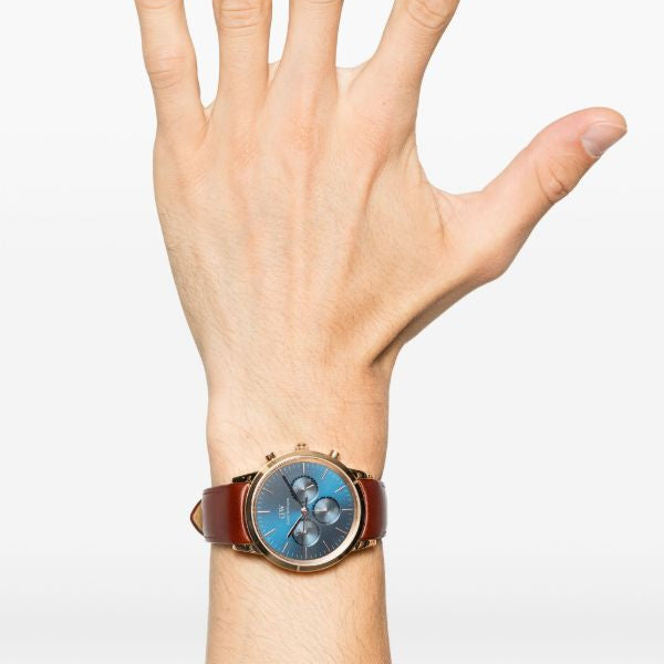 Daniel Wellington Iconic Chronograph Blue Dial Brown Leather Strap Watch For Men - DW00100639