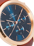 Daniel Wellington Iconic Chronograph Blue Dial Brown Leather Strap Watch For Men - DW00100639