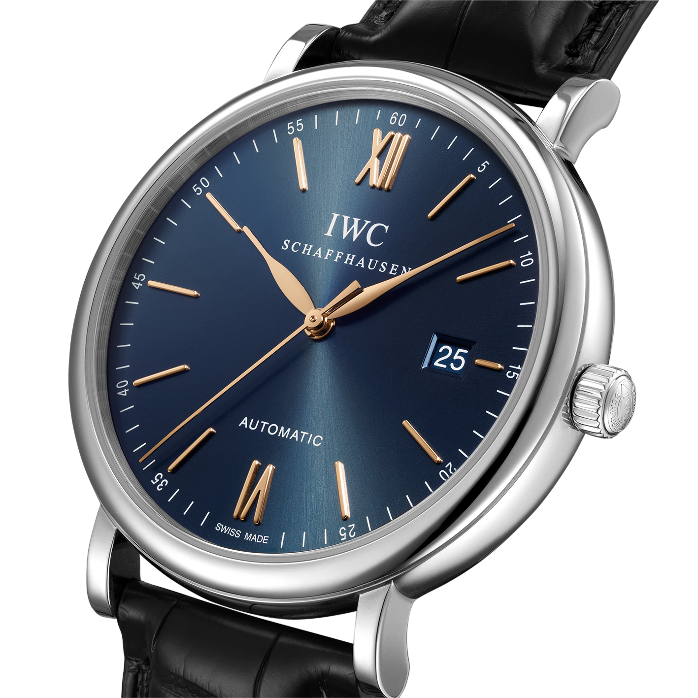 IWC Portofino Automatic Blue Dial Black Leather Strap Watch for Men - IW356523
