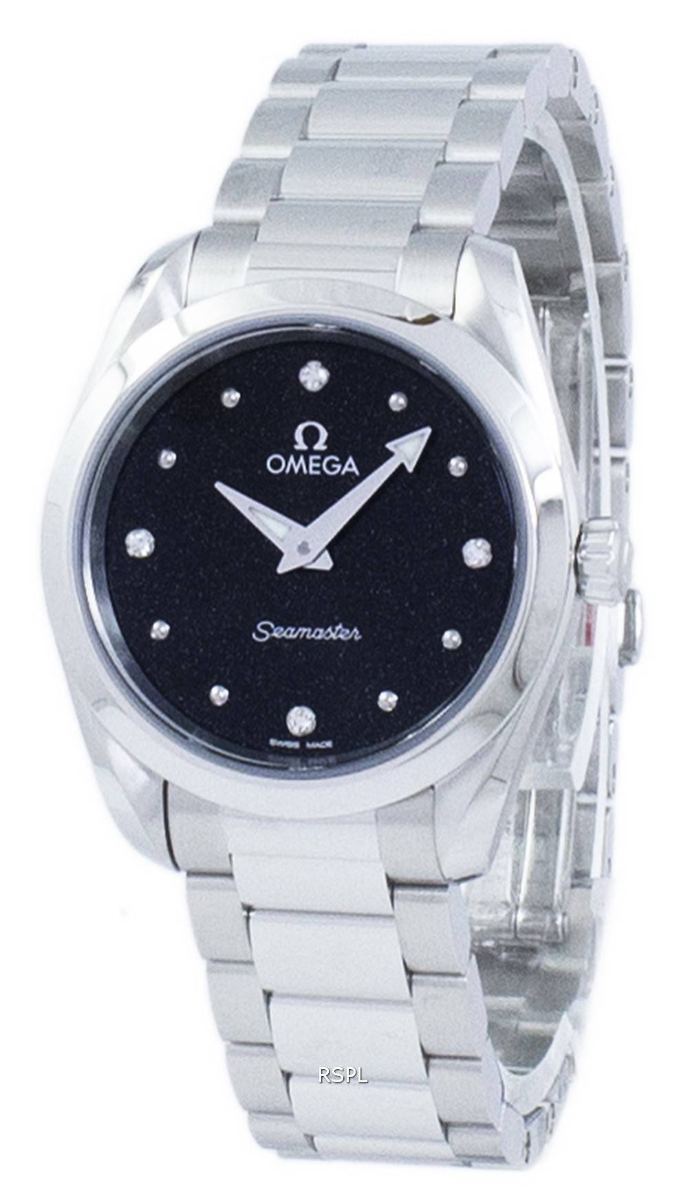Omega Seamaster Aqua Terra Quartz Diamond Black Dial Silver Steel Strap Watch for Women - 220.10.28.60.51.001