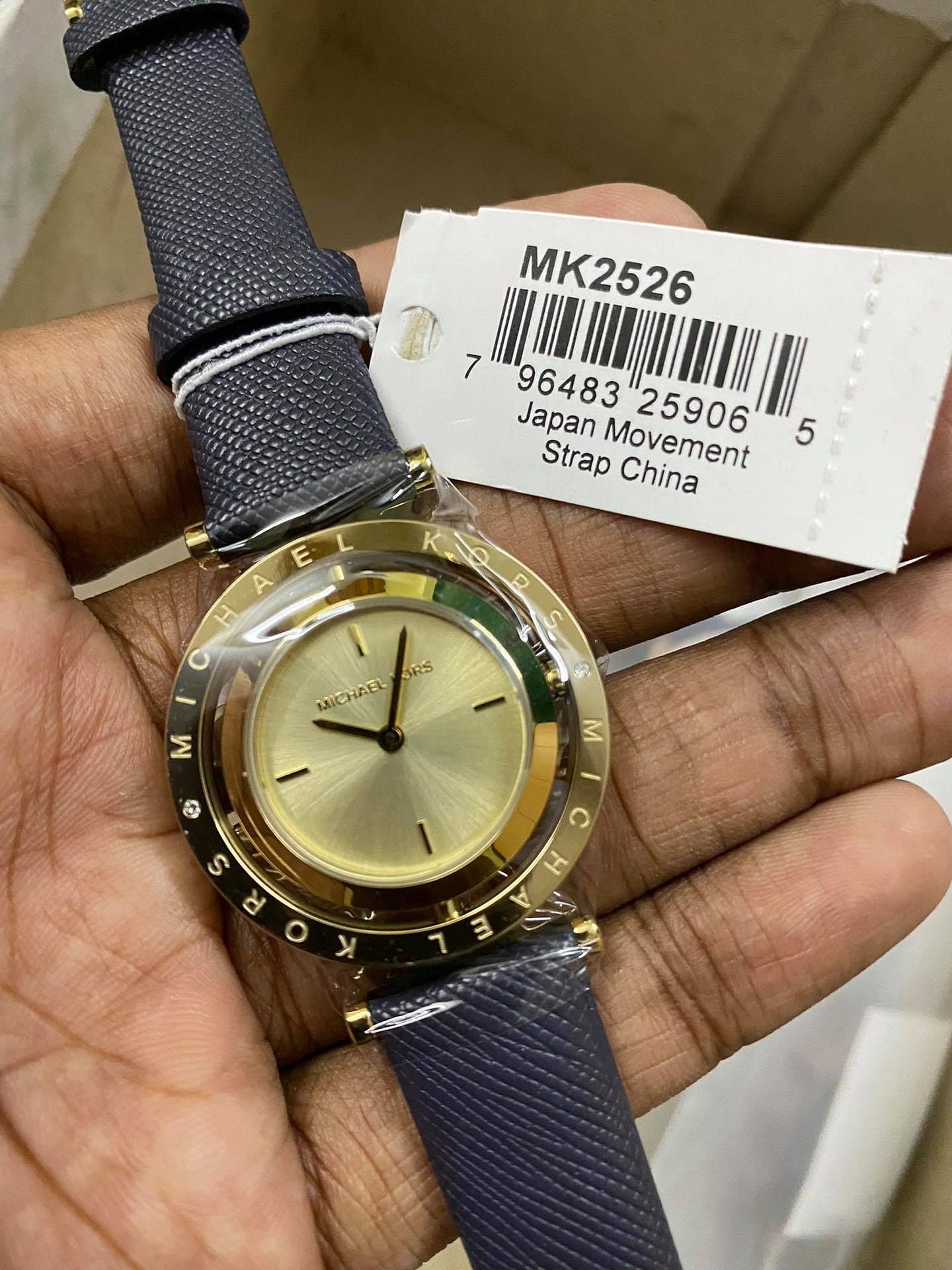 Michael Kors Averi Gold Dial Navy Blue Leather Strap Watch for Women - MK2526