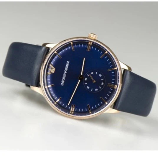 Emporio Armani Classic Quartz Blue Dial Blue Leather Strap Watch For Men - AR2071