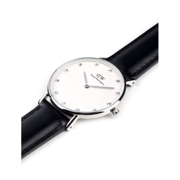 Daniel Wellington Classy Sheffield White Dial Black Leather Strap Watch For Women - DW00100080