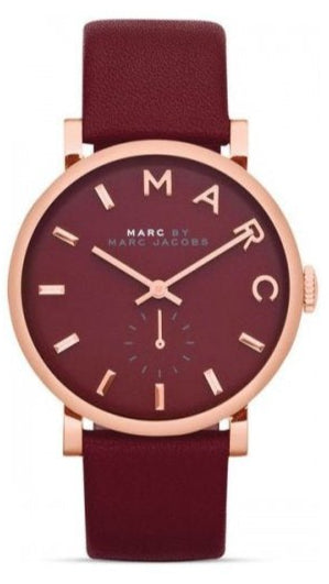 Marc Jacobs Baker Maroon Dial Maroon Leather Strap Watch for Women - MBM1271