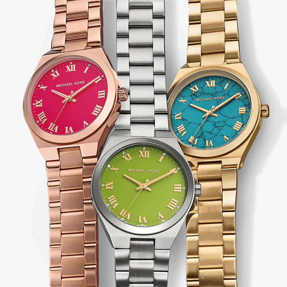 Michael Kors Lennox Analog Blue Dial Gold Steel Strap Watch for Women - MK7460