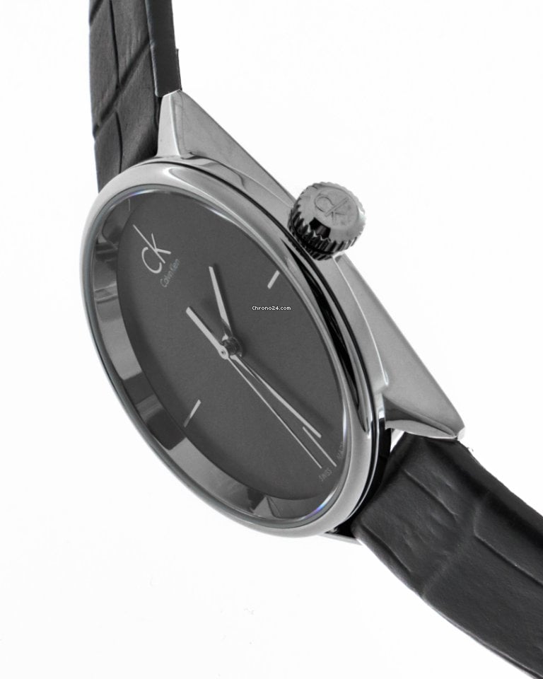 Calvin Klein Accent Black Dial Black Leather Strap Watch for Women - K2Y2Y1C3