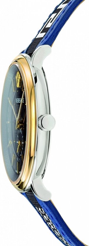 Versace V-Circle Black Dial Blue Leather Strap Watch for Men - VEBQ01419