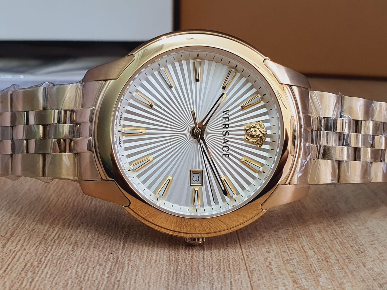 Versace V-Urban Quartz White Dial Gold Steel Strap Watch For Men - VELQ00719