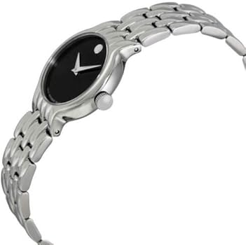 Movado Veturi Quartz Black Dial Silver Steel Strap Watch for Women - 0606338