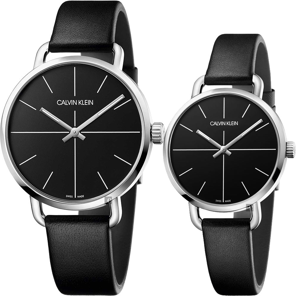 Calvin Klein Even Black Dial Black Leather Strap Watch for Women - K7B231CZ