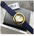 Michael Kors Averi Gold Dial Navy Blue Leather Strap Watch for Women - MK2526