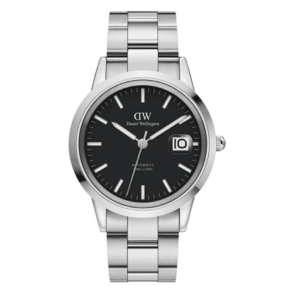 Daniel Wellington Iconic Link Black Dial Silver Steel Strap Watch for Women - DW00100204